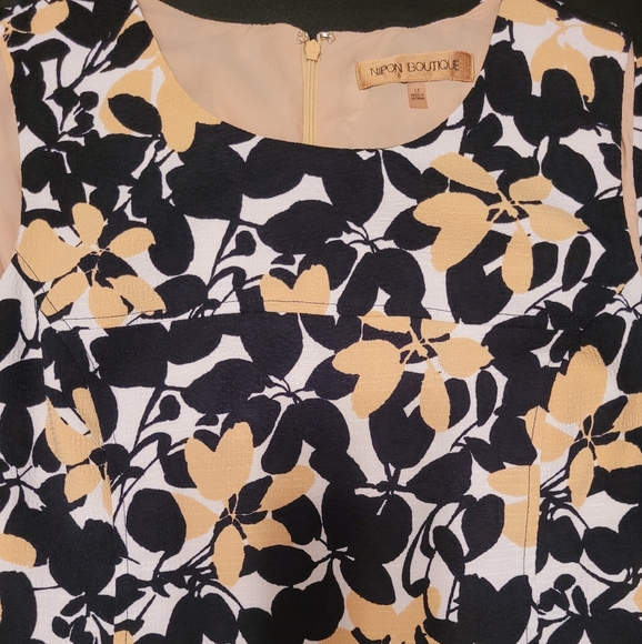 Nipon Boutique Black/Yellow Floral Sleeveless Sheath Dress, Sz 14 EUC - Picture 4 of 6
